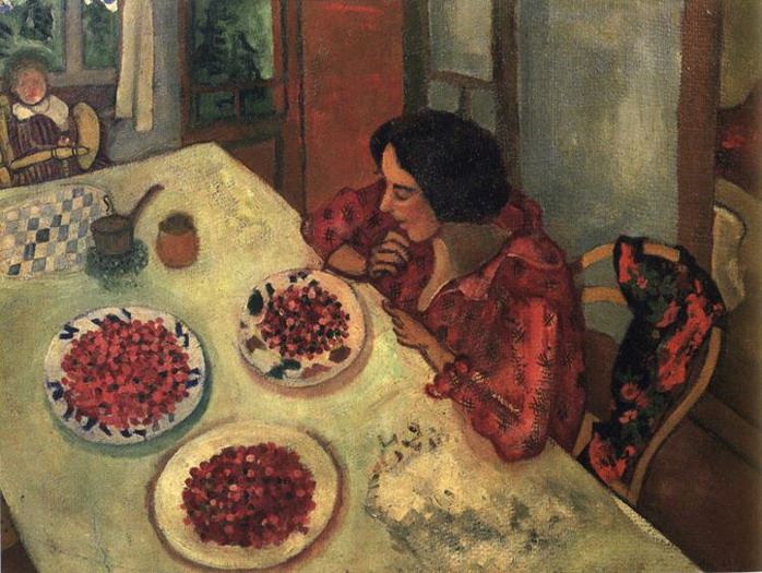 Marc Chagall. Strawberries. Bella and Ida at the Table. 1915