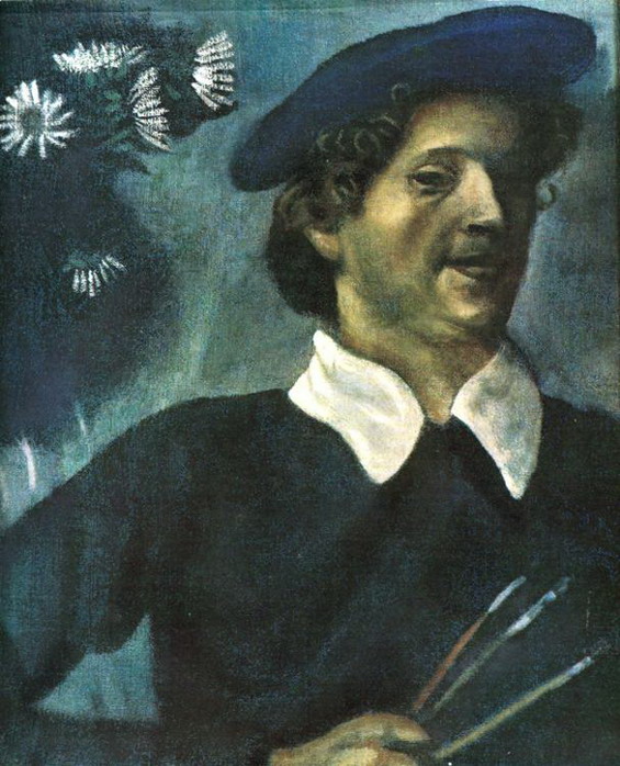 Marc Chagall. Self-Portrait with Brushes. (Autoportrait). 1909